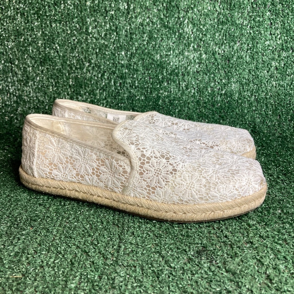 TOMS Deconstructed Alpargata Floral Lace Mesh Slip On Flat Shoes White Womens 8